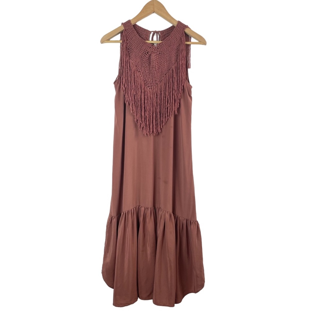 Ulla Johnson Silk Macrame Fringe Tassel Sanna Ruffle Midi Dress Size 4